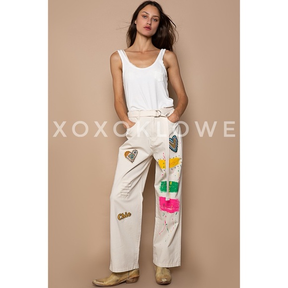 POL Cream Paint & Patch Loose Fit Wide Leg Pants - Picture 13 of 16